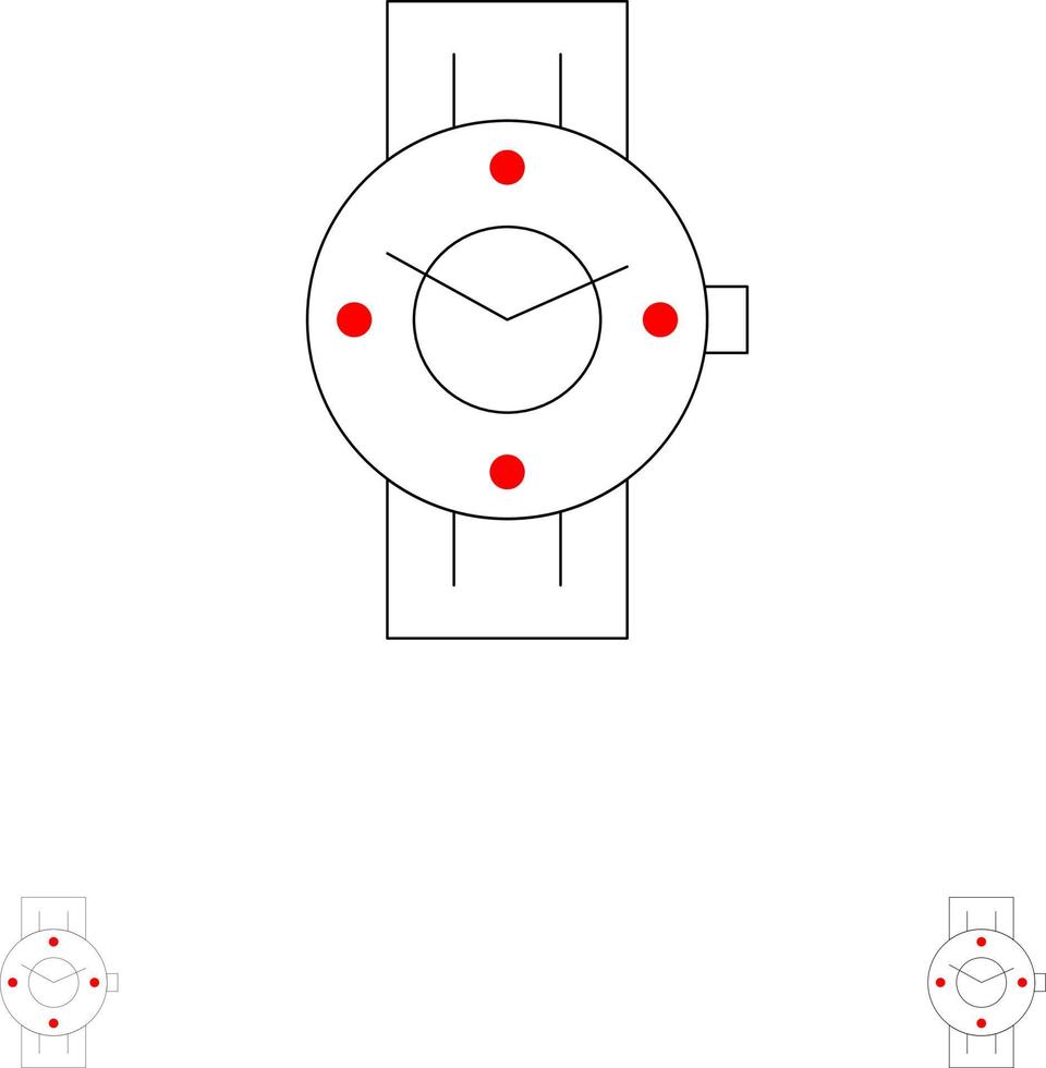 reloj inteligente reloj tiempo teléfono android negrita y delgada línea negra conjunto de iconos vector