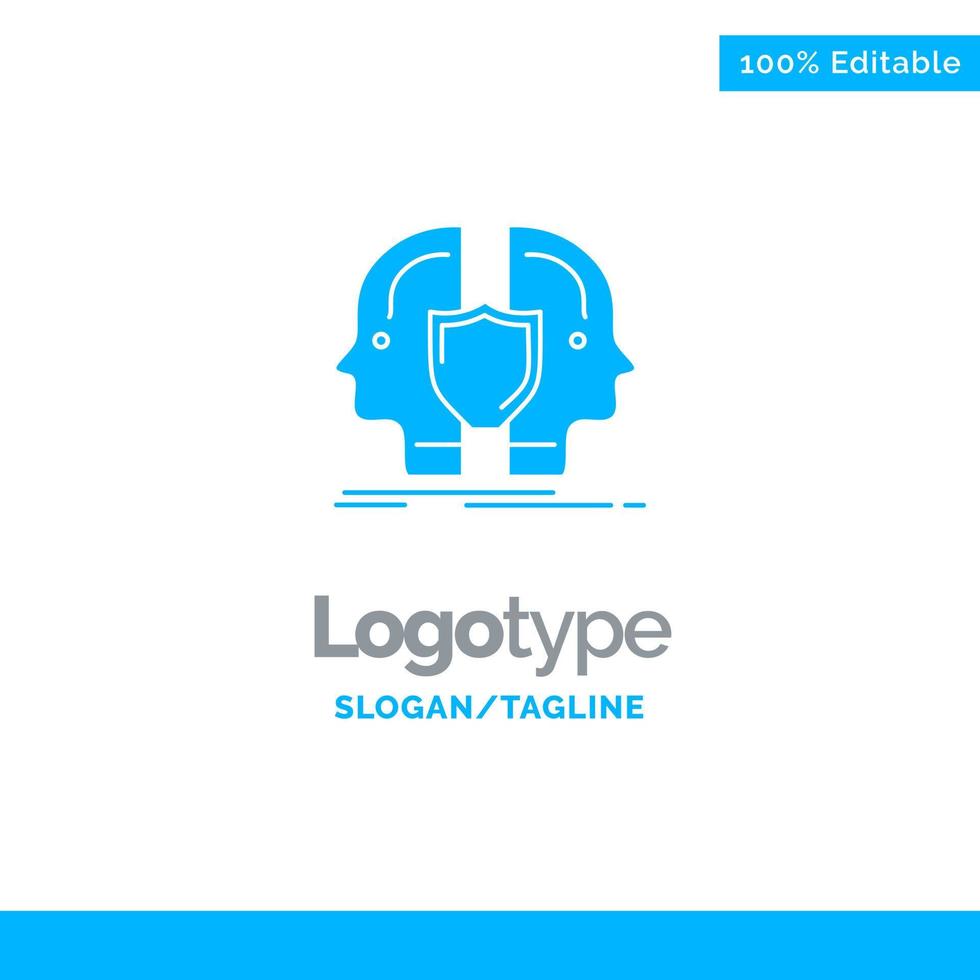 cara de hombre escudo de identidad dual plantilla de logotipo sólido azul lugar para el eslogan vector