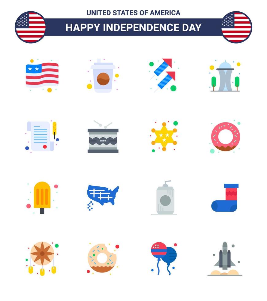 16 señales planas para el día de la independencia de EE. UU., el espacio de fuego de papel, el punto de referencia, los elementos de diseño vectorial editables del día de EE. UU. vector