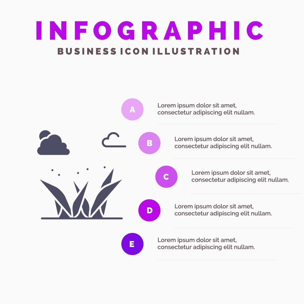 hierba pastos verde primavera sólido icono infografía 5 pasos presentación antecedentes vector