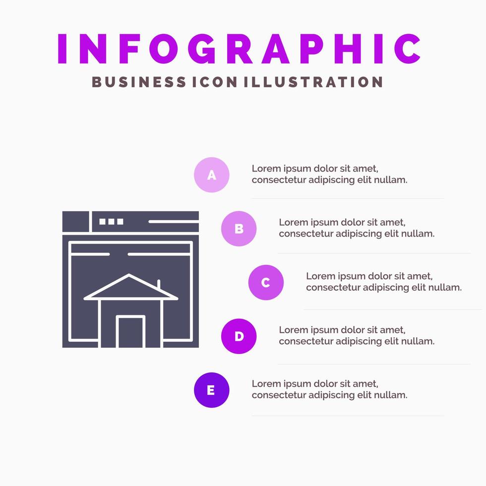 casa vender diseño web página sitio web sólido icono infografía 5 pasos presentación antecedentes vector