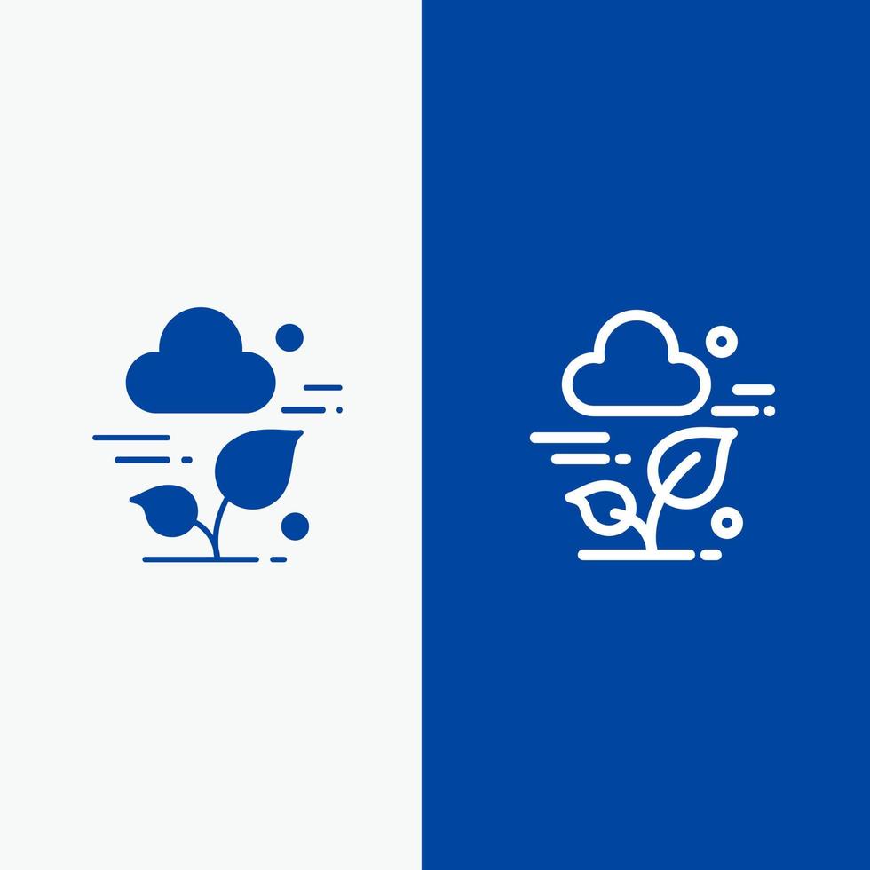 planta nube hoja tecnología línea y glifo icono sólido bandera azul línea y glifo icono sólido bandera azul vector