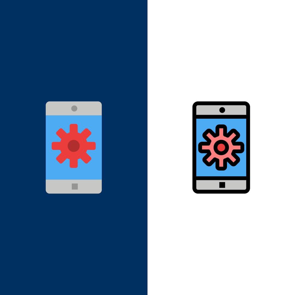 Application Mobile Mobile Application Setting  Icons Flat and Line Filled Icon Set Vector Blue Background