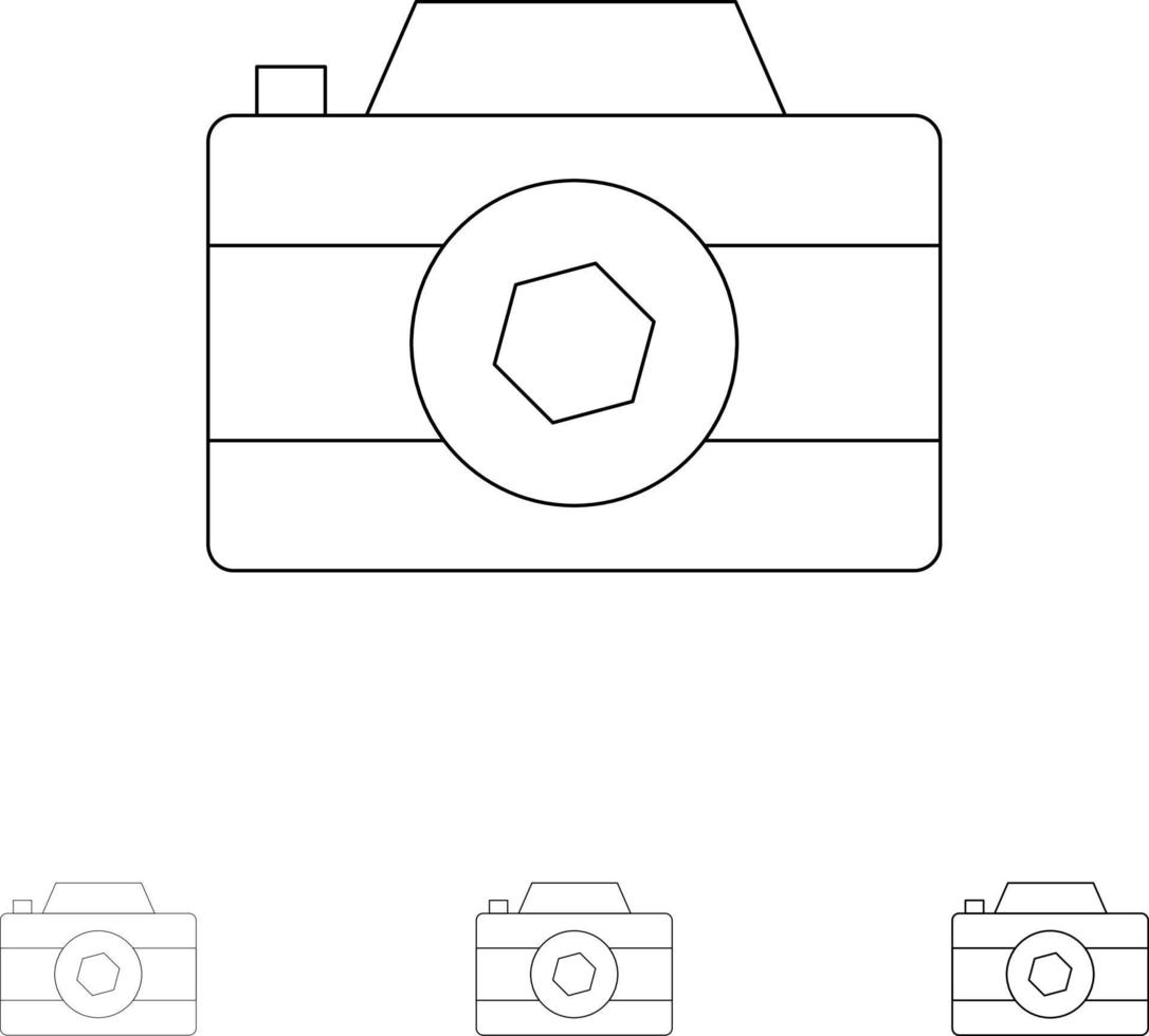 Camera Image Picture Photo Bold and thin black line icon set vector