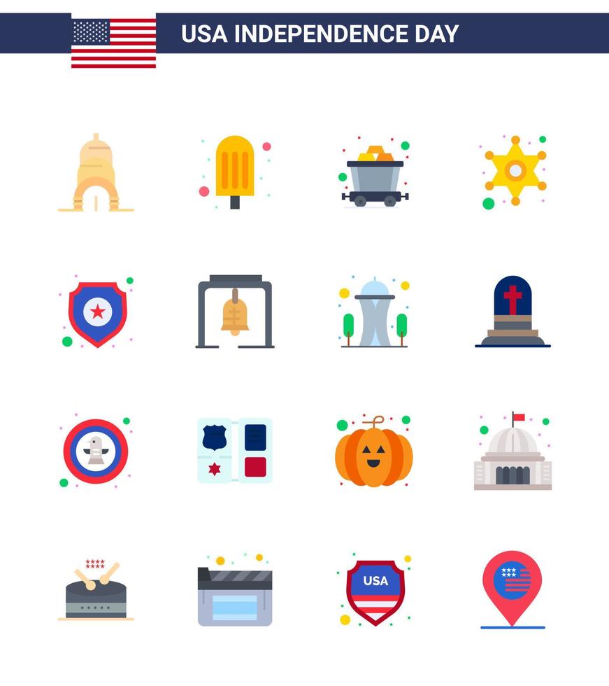 Happy Independence Day 16 Flats Icon Pack for Web and Print alert star rail police police sign Editable USA Day Vector Design Elements