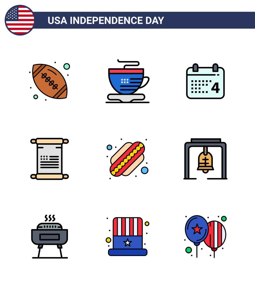 4th July USA Happy Independence Day Icon Symbols Group of 9 Modern Flat Filled Lines of states american day usa text Editable USA Day Vector Design Elements