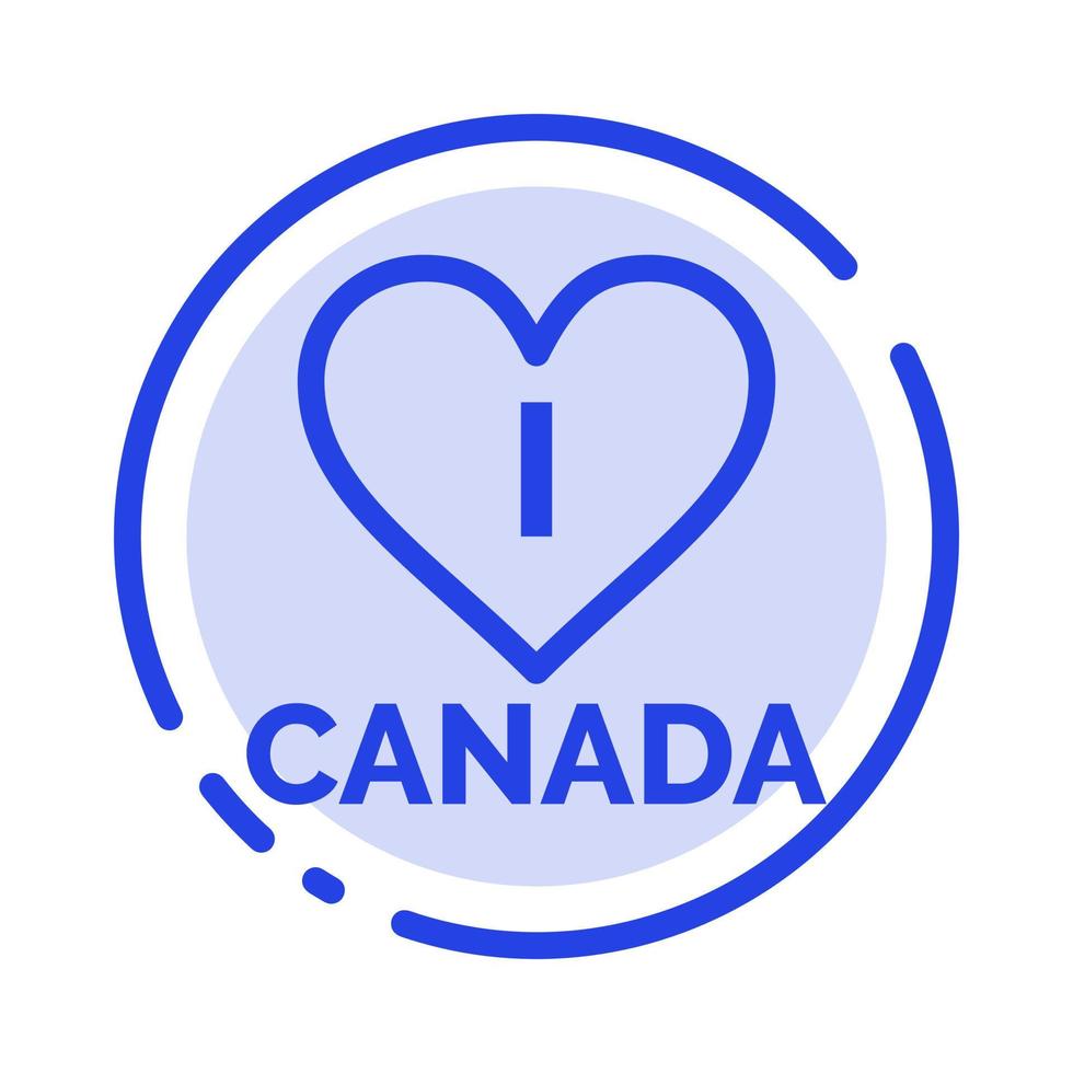 amor corazón canadá línea punteada azul icono de línea vector