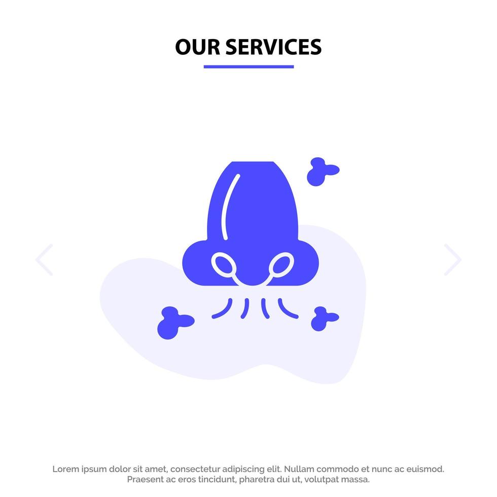 Our Services Air Breathe Health Nose Pollution Solid Glyph Icon Web card Template vector