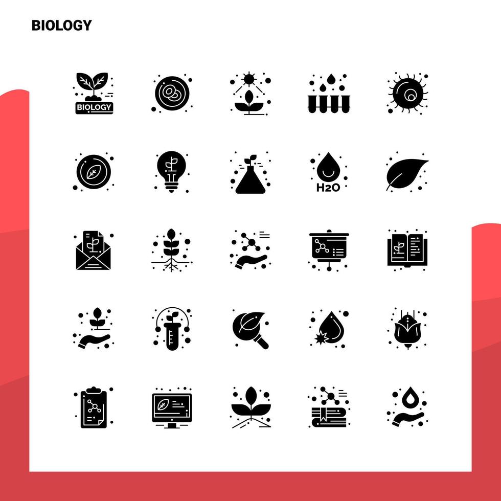 25 conjunto de iconos de biología plantilla de ilustración de vector de icono de glifo sólido para ideas web y móviles para empresa comercial