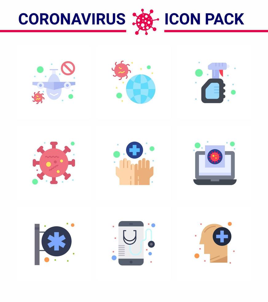 Corona virus disease 9 Flat Color icon pack suck as life coronavirus virus virus bottle viral coronavirus 2019nov disease Vector Design Elements