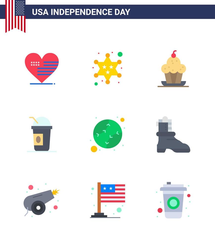 9 USA Flat Pack of Independence Day Signs and Symbols of american limonade cake american thanksgiving Editable USA Day Vector Design Elements
