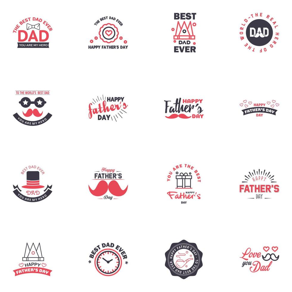 Happy Fathers Day 16 Black and Pink Vector Element Set Ribbons and Labels Editable Vector Design Elements