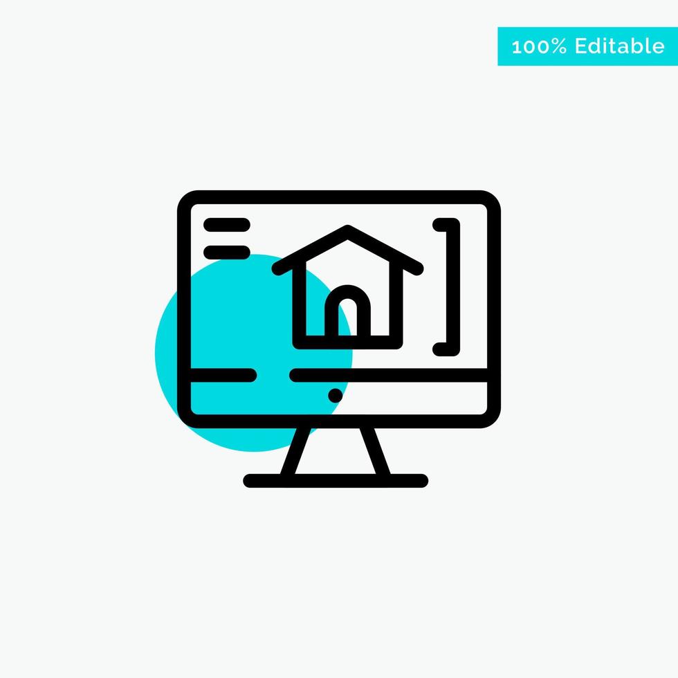 Computer Home House turquoise highlight circle point Vector icon