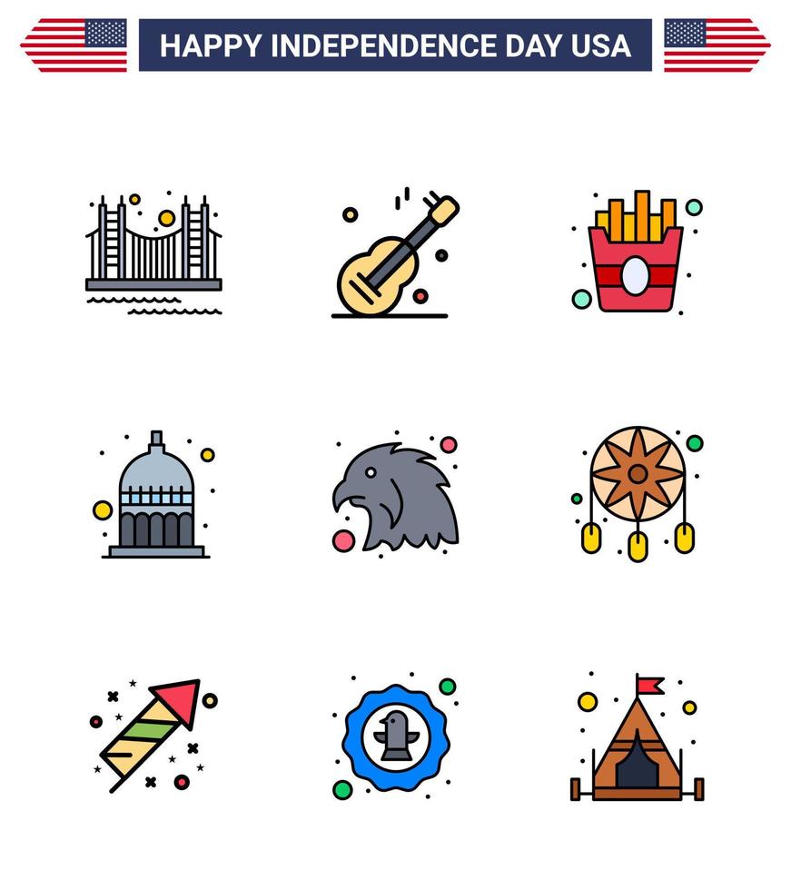 Stock Vector Icon Pack of American Day 9 Line Signs and Symbols for animal statehouse usa indianapolis fries Editable USA Day Vector Design Elements