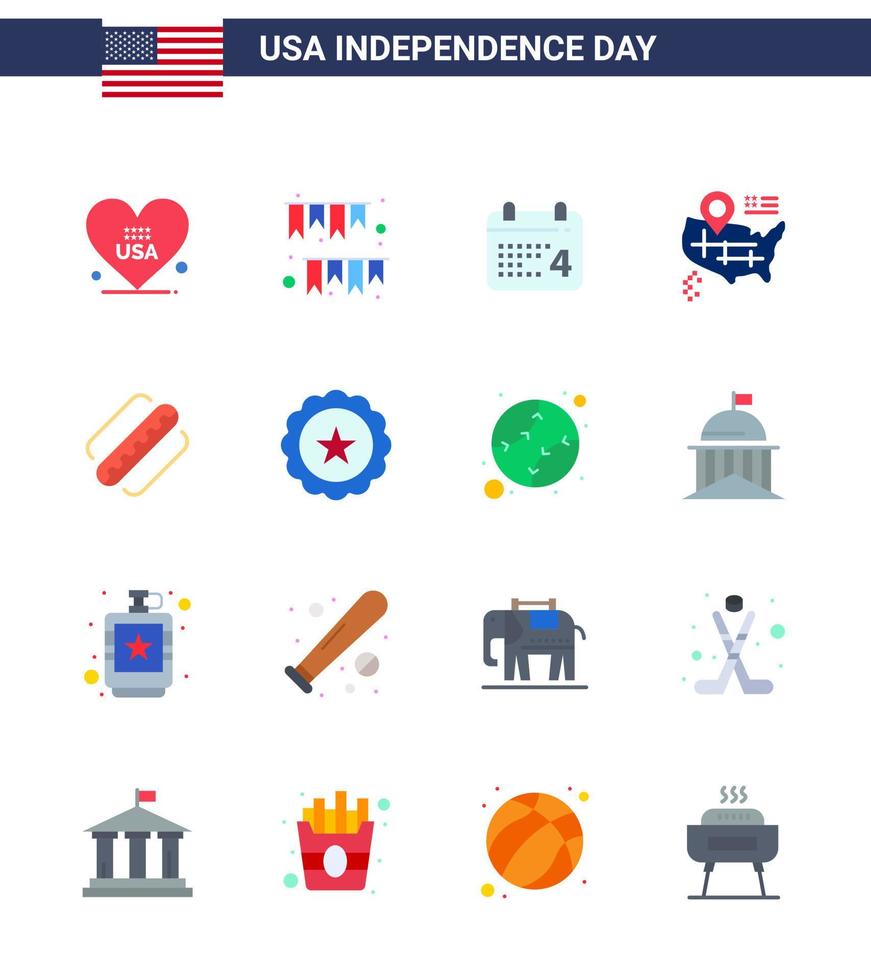 4 de julio usa feliz día de la independencia icono símbolos grupo de 16 pisos modernos de american american party map american editable usa day elementos de diseño vectorial vector