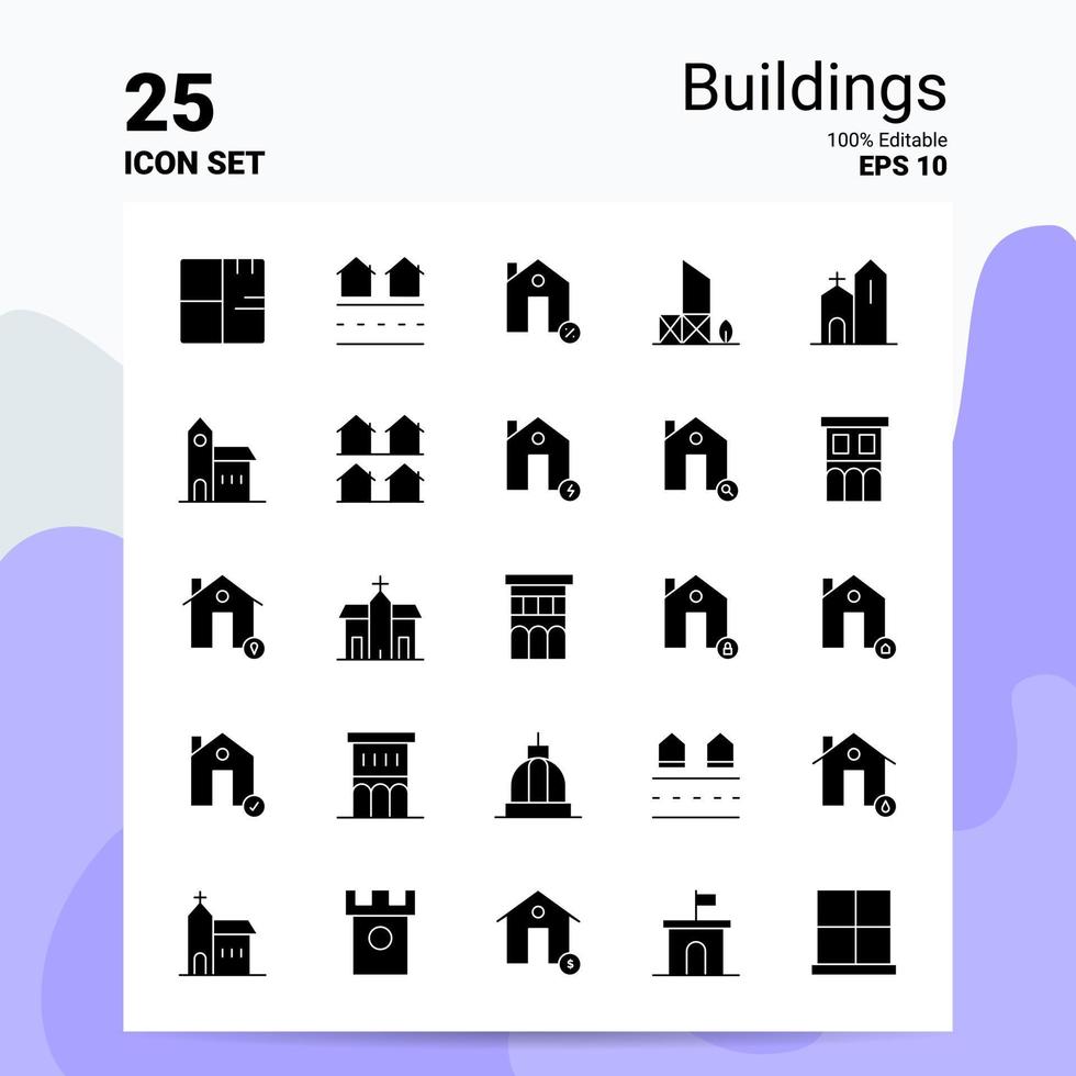 25 conjunto de iconos de edificios 100 archivos editables eps 10 ideas de concepto de logotipo de empresa diseño de icono de glifo sólido vector