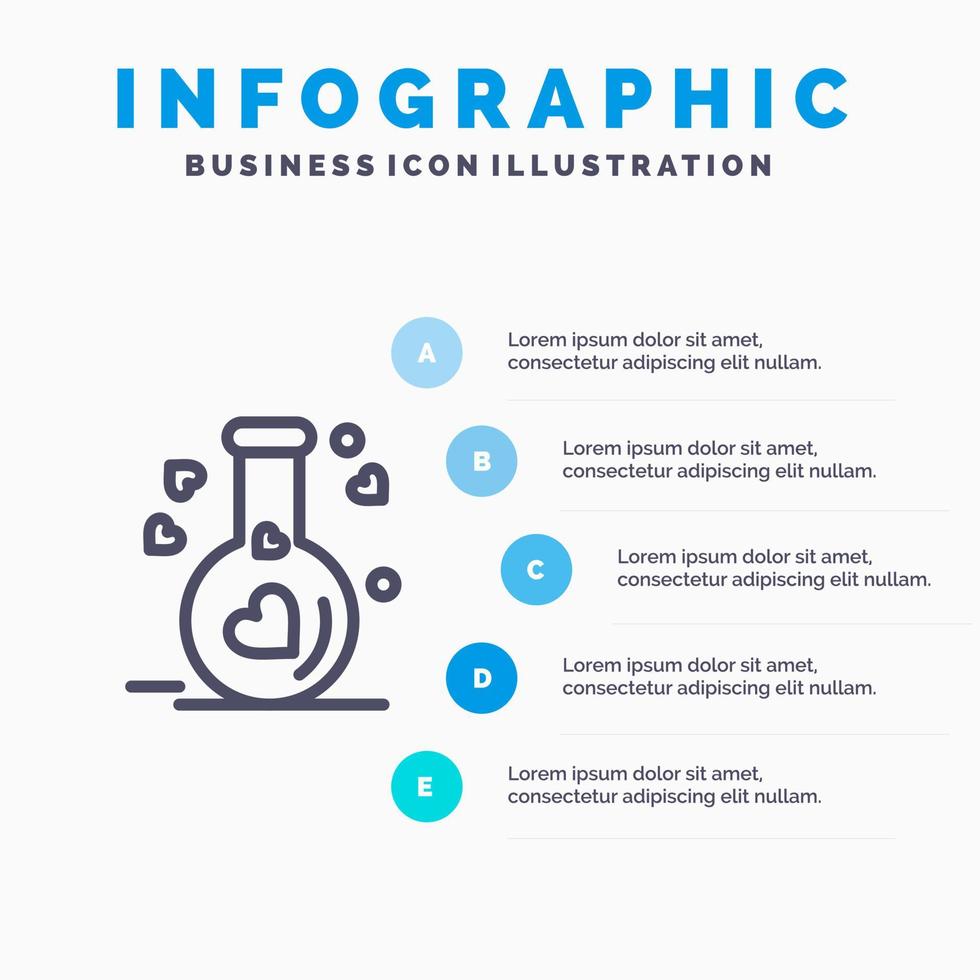 Flask Love Heart Wedding Line icon with 5 steps presentation infographics Background vector