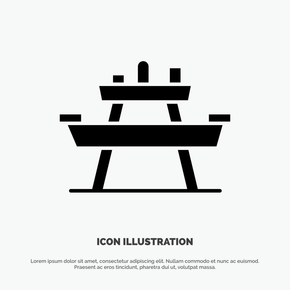 Bench Food Park Seat Picnic Solid Black Glyph Icon vector