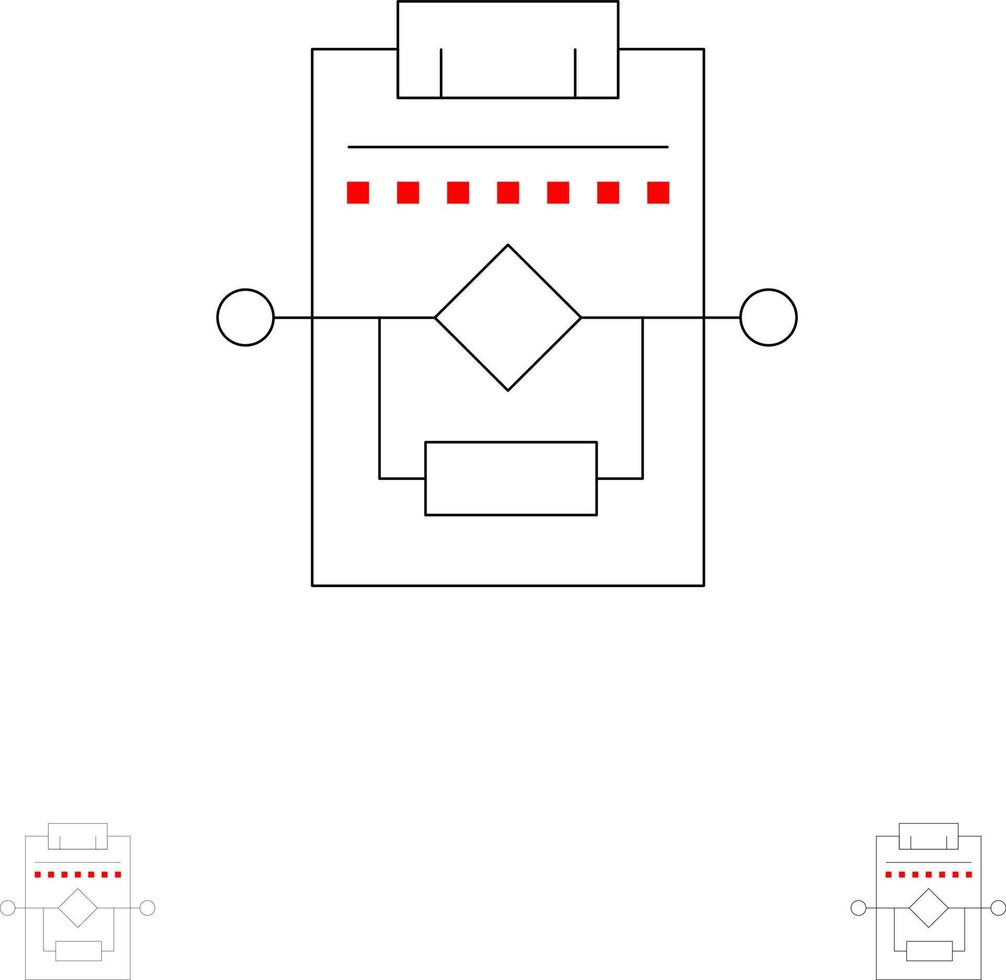 configuración de proceso de red de flujo de trabajo conjunto de iconos de línea negra en negrita y delgada vector