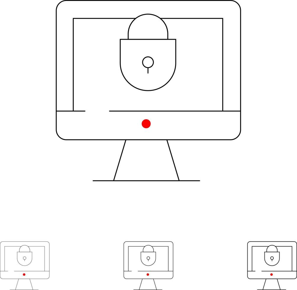 Computer Internet Lock Security Bold and thin black line icon set vector