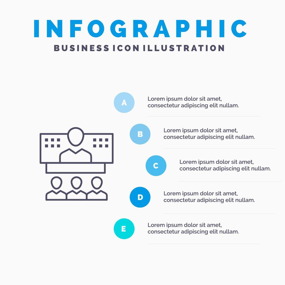 icono de línea en línea de internet de conexión de llamada de negocios de conferencia con fondo de infografía de presentación de 5 pasos vector