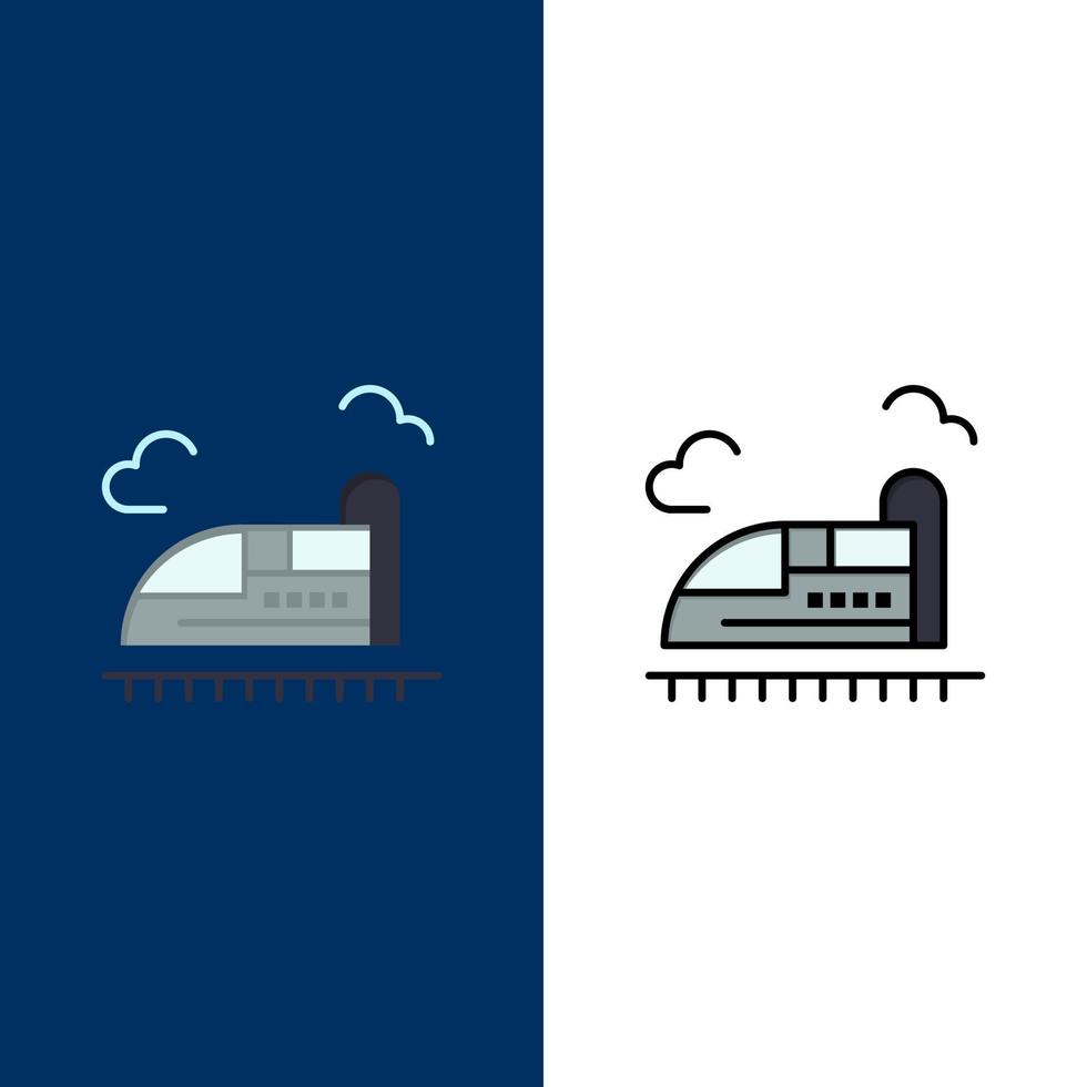 Bullet Train High Speed  Icons Flat and Line Filled Icon Set Vector Blue Background
