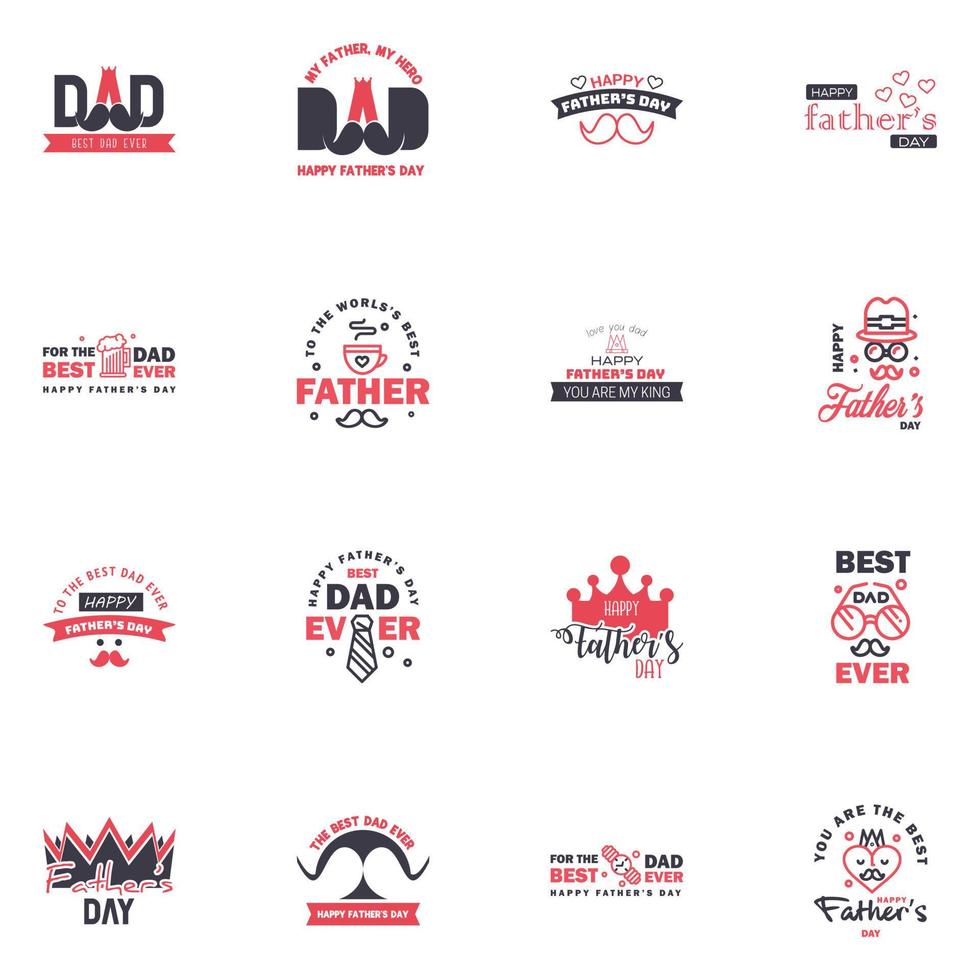 Set of fathers day 16 Black and Pink design elements Editable Vector Design Elements