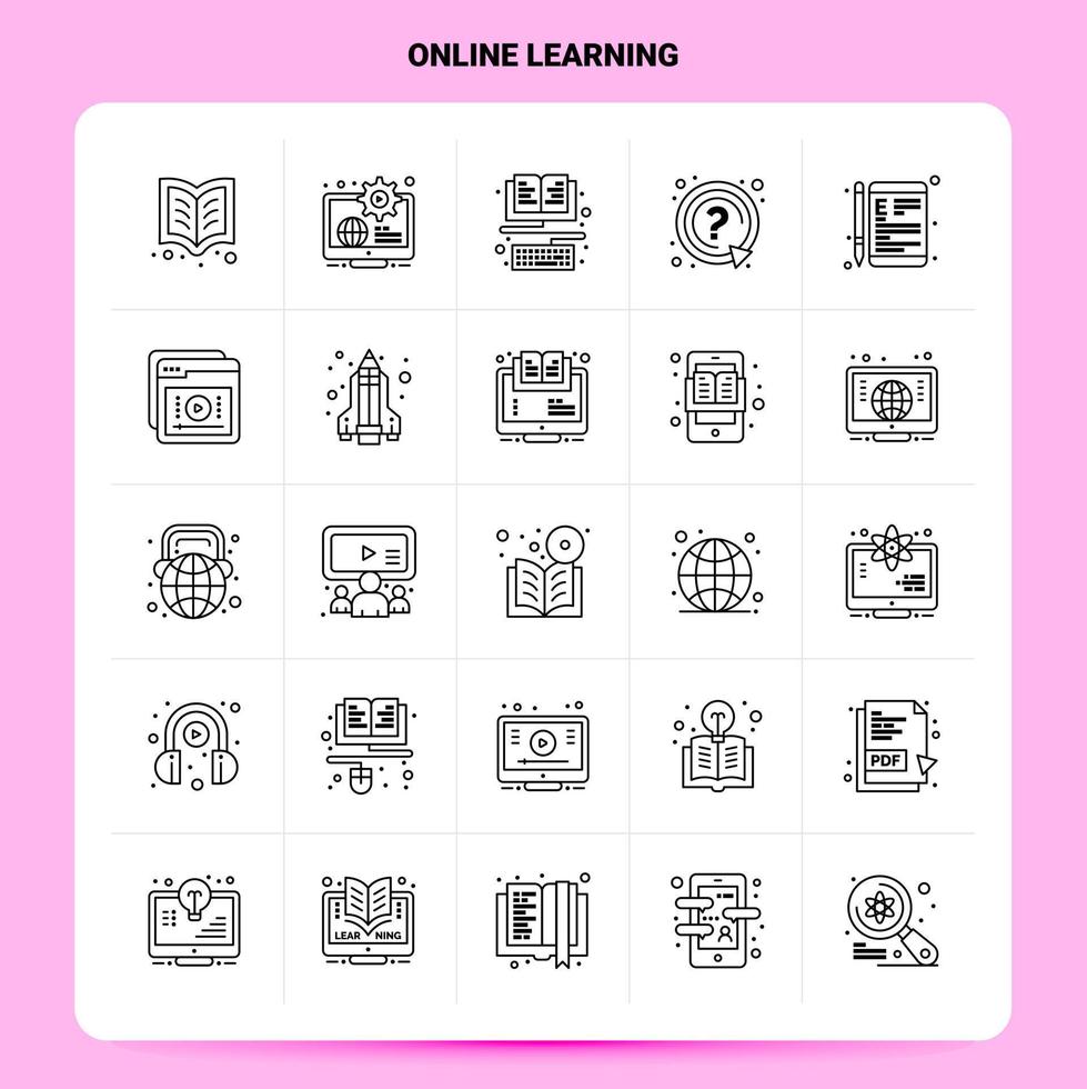 OutLine 25 Online Learning Icon set Vector Line Style Design Black Icons Set Linear pictogram pack Web and Mobile Business ideas design Vector Illustration