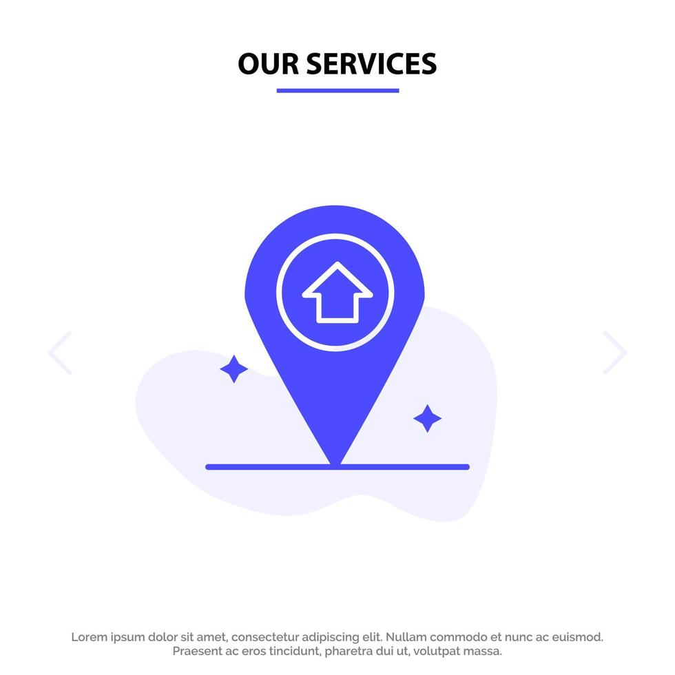 Our Services Map Navigation House Solid Glyph Icon Web card Template vector