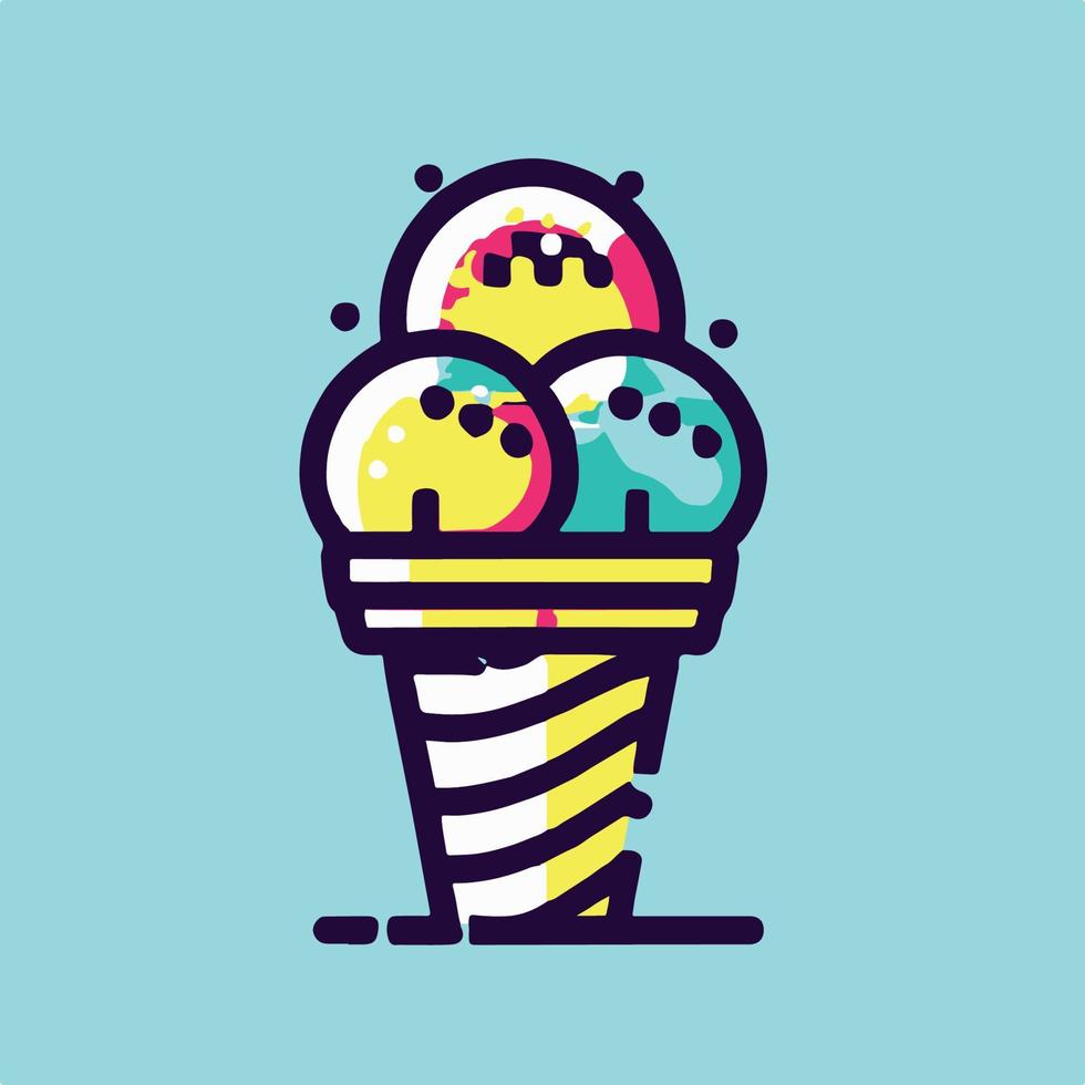 delicious ice cream illustration in flat cartoon icon style vector