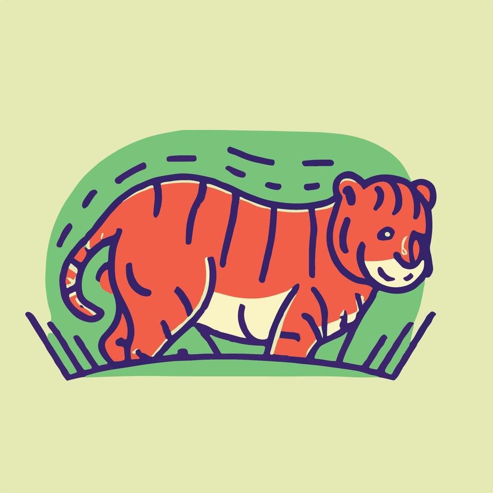 vintage animal illustration in flat cartoon icon style vector