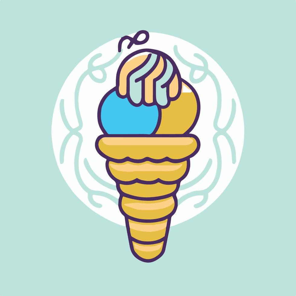 deliciosa ilustración de helado en estilo de icono de dibujos animados plana vector