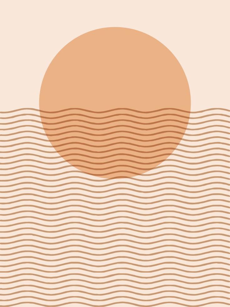 fondos estéticos contemporáneos abstractos paisajes con amanecer, atardecer. tonos tierra, colores pastel. decoración de pared bohemia. impresión de arte minimalista moderno de mediados de siglo. vector