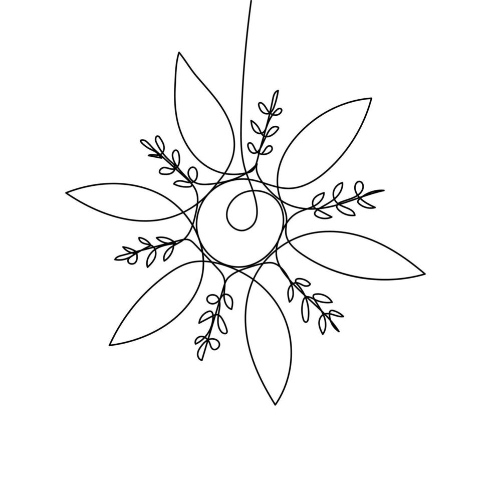 Continuous one-line drawing of a snowflake. New Years celebration concept isolated on white background. Vector sketch illustration