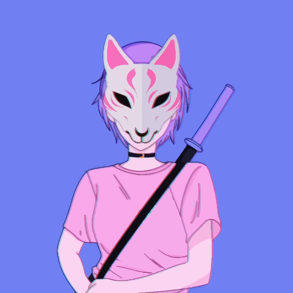 chica de anime con estilo con una máscara y una katana vector