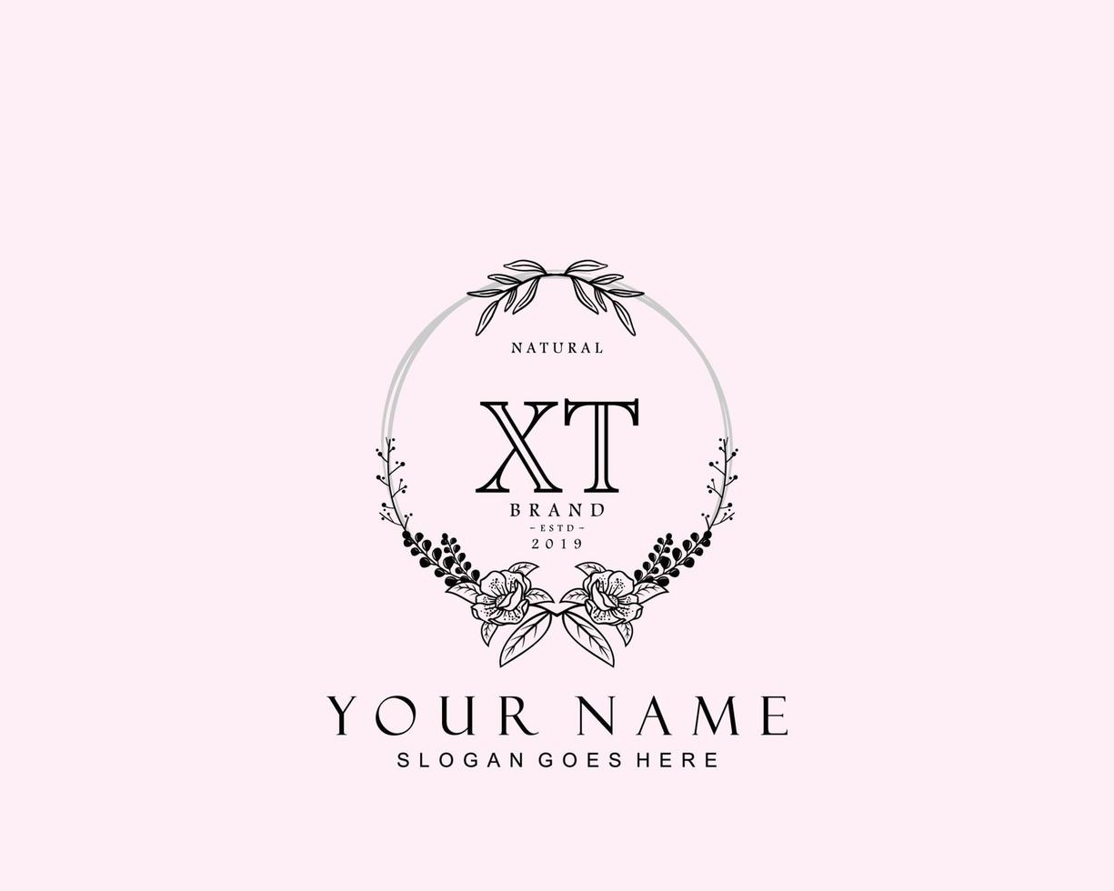 Initial XT beauty monogram and elegant logo design, handwriting logo of initial signature, wedding, fashion, floral and botanical with creative template. vector