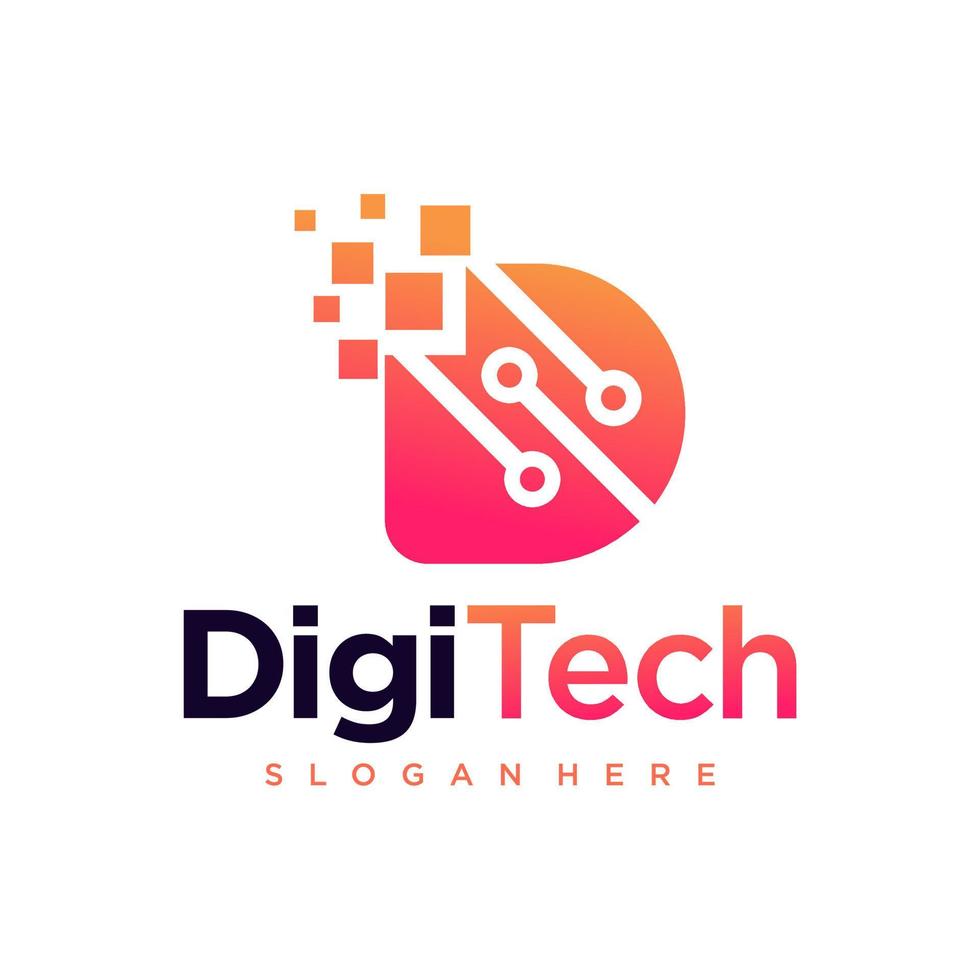 Digital Technology Pixel Initial Letter D Logo Design Template vector