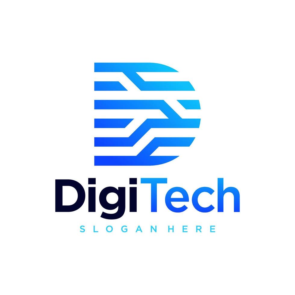 plantilla de diseño de logotipo de letra d inicial de píxeles de tecnología digital vector