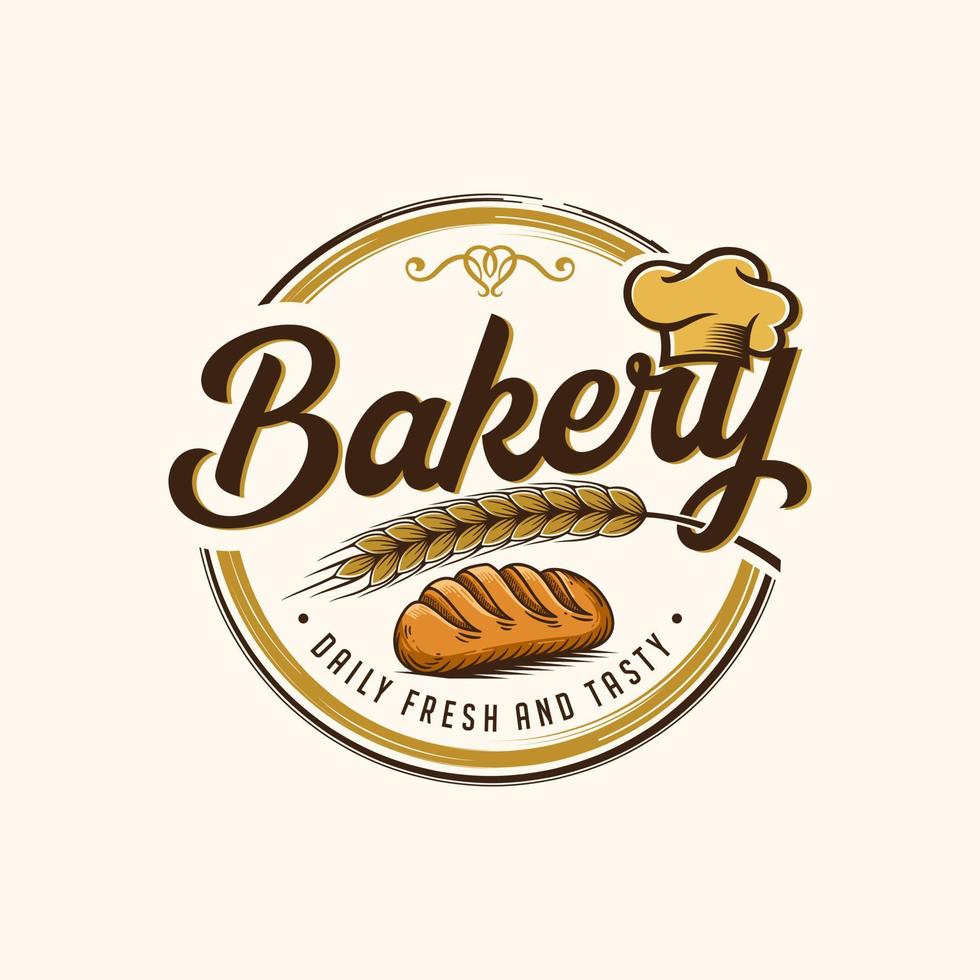 Vintage Retro Bakery Logo Design Vector Template