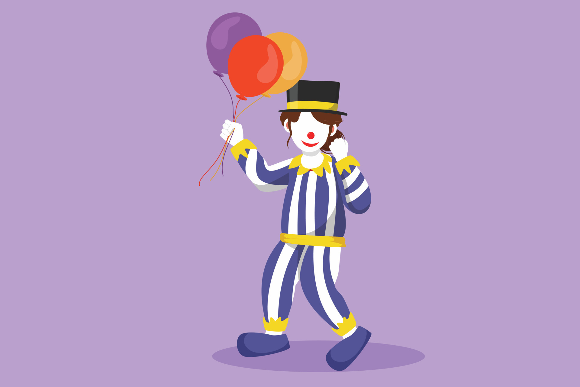 Character flat drawing female clown standing and holding balloons with celebrate gesture, wearing hat and clown costume ready to entertain audience in circus show. Cartoon design vector illustration 19133539 Vector Art at Character flat drawing female clown standing and holding balloons with celebrate gesture, wearing hat and clown costume ready to entertain audience in circus show. Cartoon design vector illustration 19133539 Vector Art at