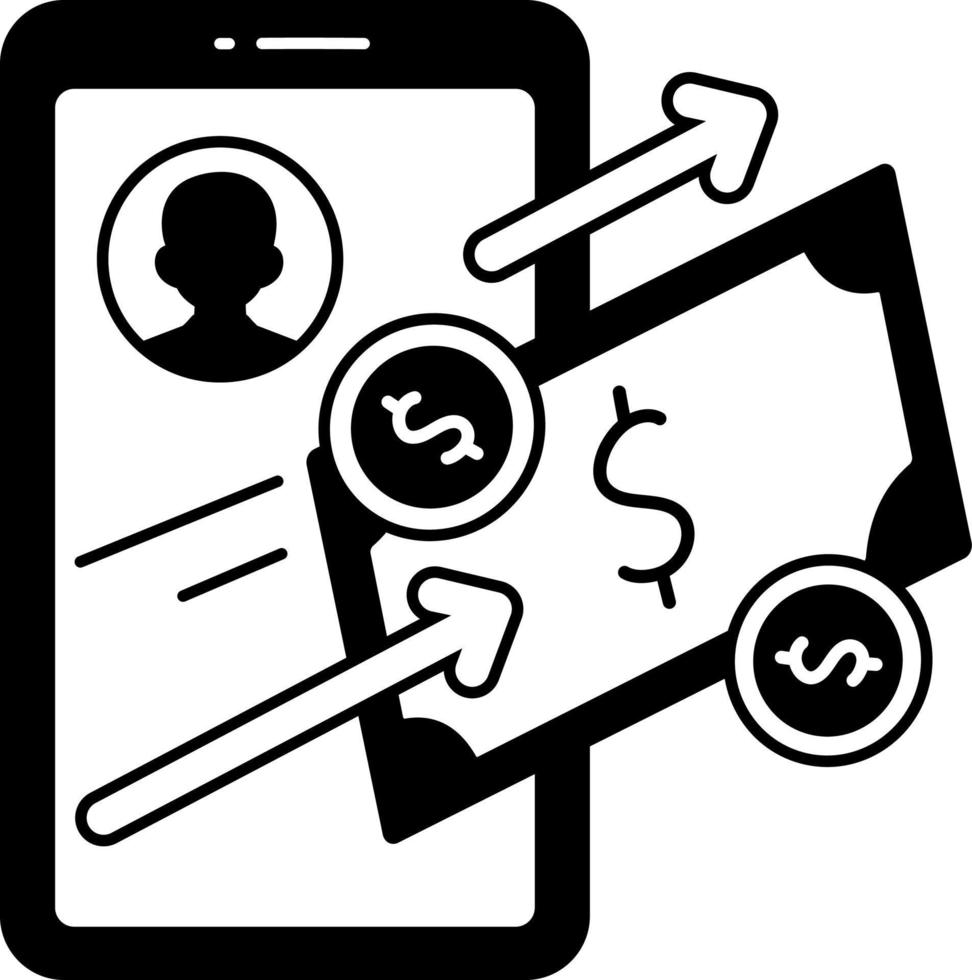 Mobile banking Transfer Transaction money cash finance business Semi-Solid Black and White vector