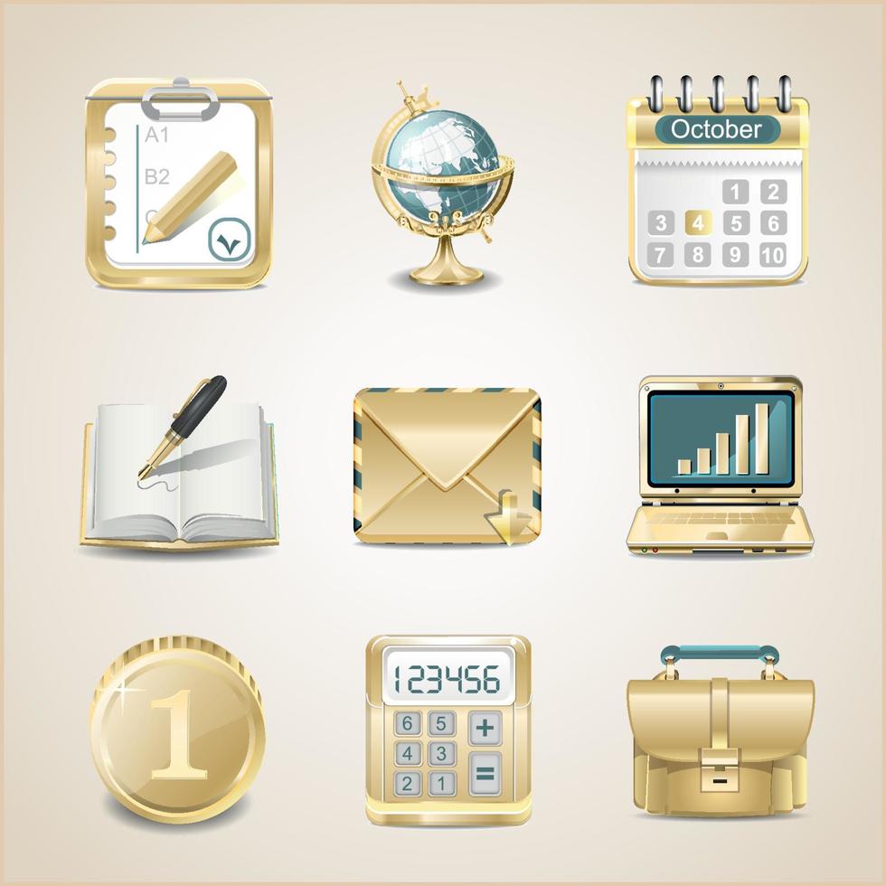 Business icons of gold vector illustration