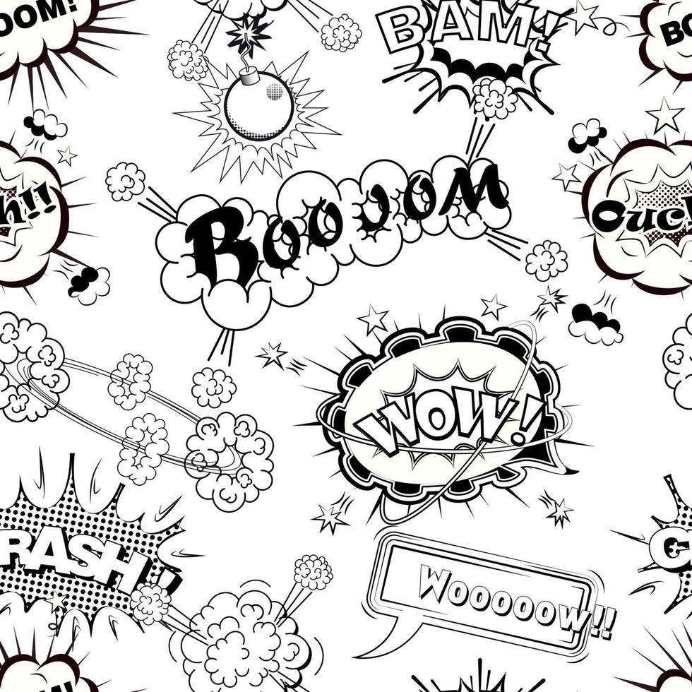 Comic speech bubbles,sound effects, cloud explosion seamless pattern vector