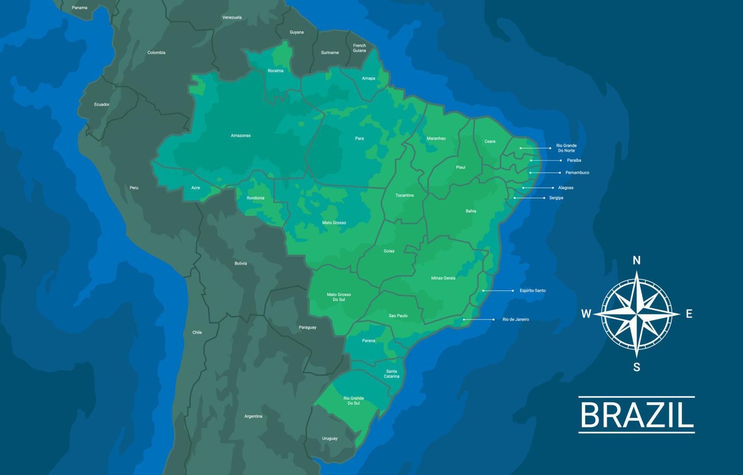 Country Map of Brazil vector