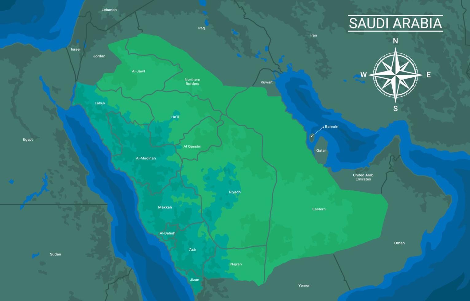 Illustrated Green Country Map of Saudi Arabia vector