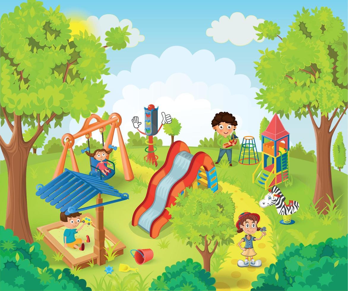 niños jugando en la ilustración de vector de parque