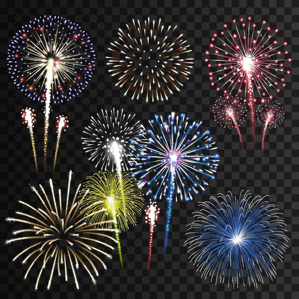 Set of isolated vector fireworks