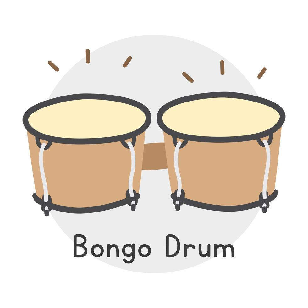 Bongo drum clipart cartoon style. Simple cute brown bongo drums percussion musical instrument flat vector illustration. Percussion instrument bongo hand drawn doodle style. Bongo drum vector design