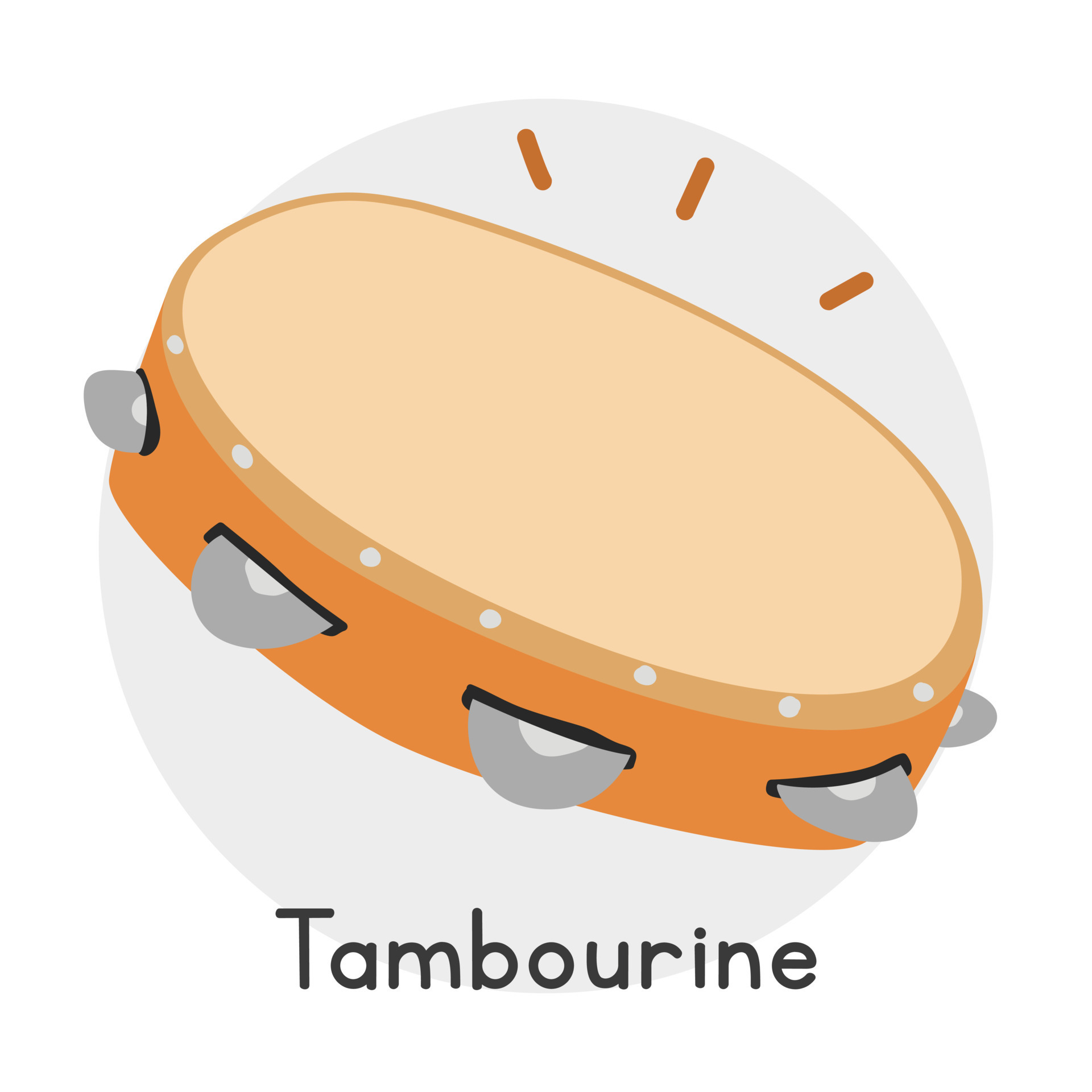 Tambourine clipart cartoon style. Simple cute wooden tambourine