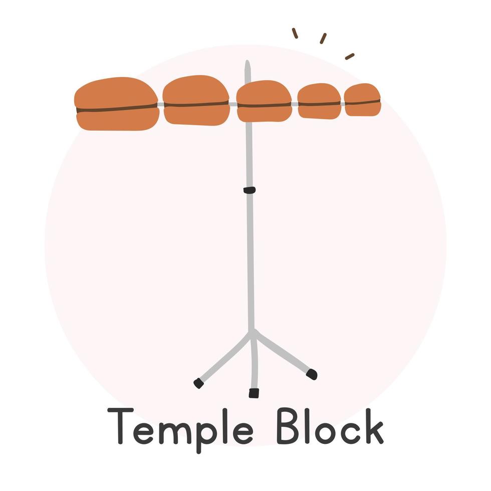 Temple block clipart cartoon style. Simple cute temple blocks with 5 woodblocks musical instrument flat vector illustration. Percussion instrument temple block hand drawn doodle style